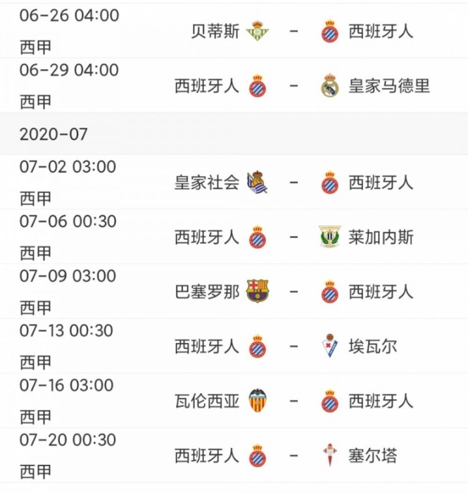 西班牙人剩余赛程1