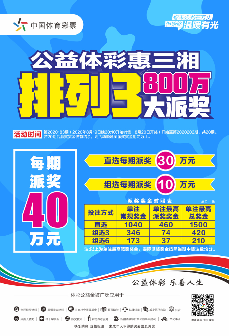 公益体彩惠三湘 排列3游戏800万大派奖即将启动 公益体彩惠三湘 排列3游戏800万大派奖即将启动