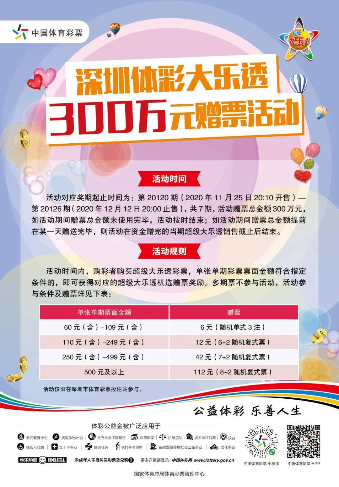 深圳体彩大乐透300万元赠票活动 深圳体彩大乐透300万元赠票活动