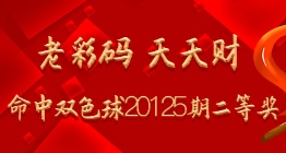 老彩码 天天财命中双色球20125期二等奖