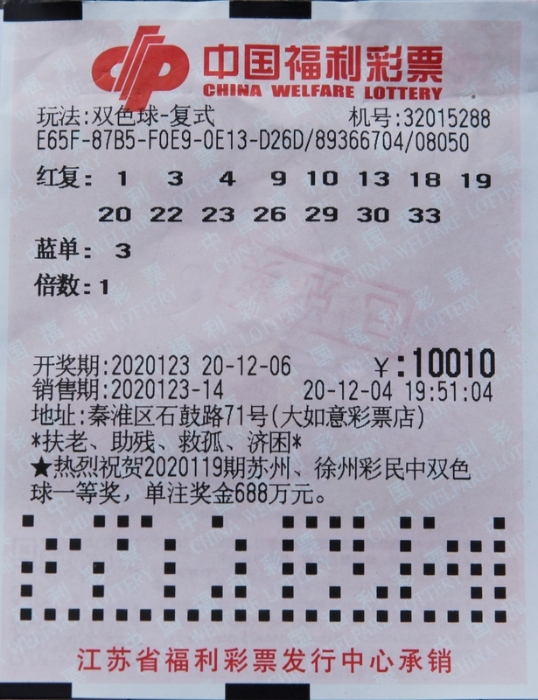 南京彩民领取双色球2020123期千万元大奖1