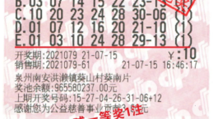 南安彩民执著守号十多年 终获双色球730万元大奖！