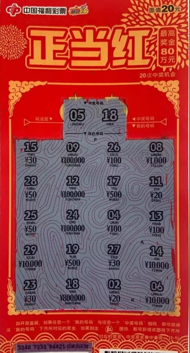正当红80万元中奖彩票 正当红80万元中奖彩票