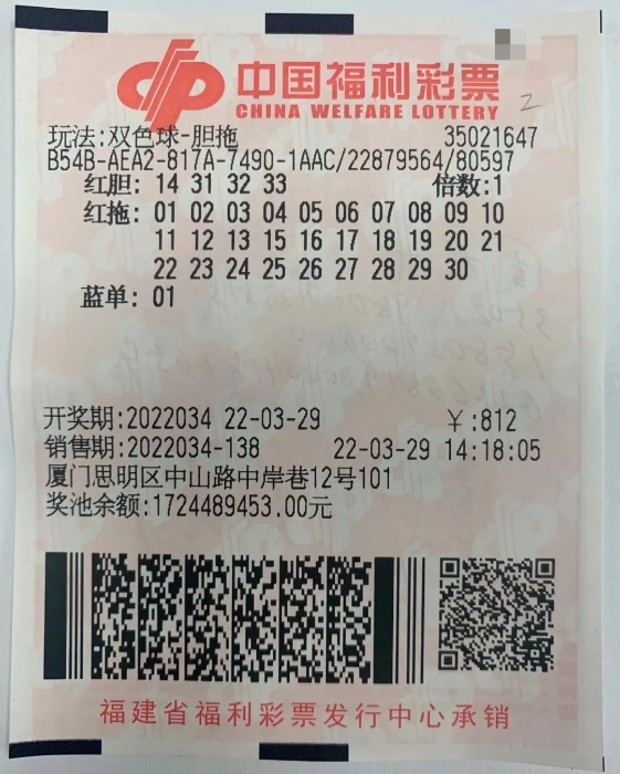 厦门购彩者胆拖票收获双色球46万元超值二等奖_双色球中奖新闻_中彩网