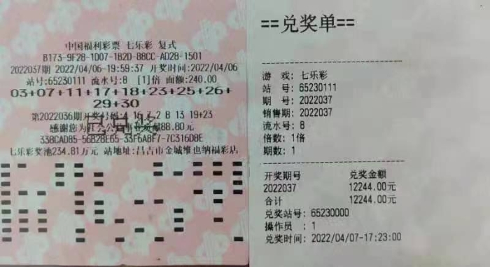 中“七乐彩”万元奖金心里感觉很甜