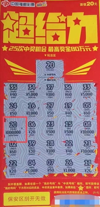 本次“超给力”中奖彩票