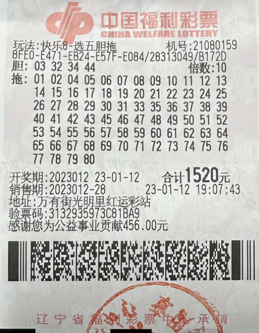 营口彩友喜中“快乐8”万元大奖