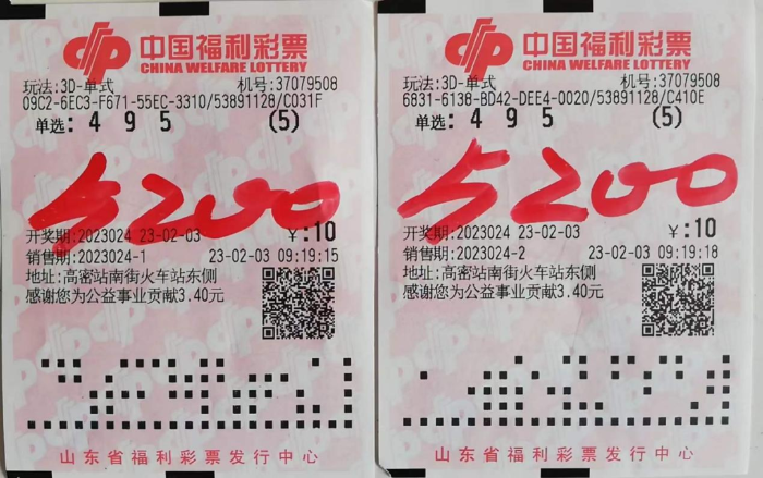 潍坊彩友3D游戏中奖10400元