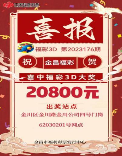 888“发发发” 金昌彩友揽获福彩3D百万大奖