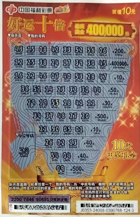幸运不期而遇 承德购彩者刮中“好运十倍”40万元