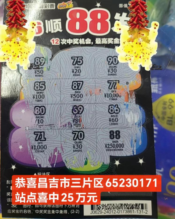 坚持购彩得好运 喜摘“66顺88发”25万元奖金