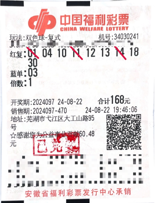 双色球老粉自选击中1006万