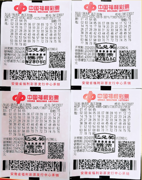 宿州彩民快乐8选五四胆全拖喜中114万元！