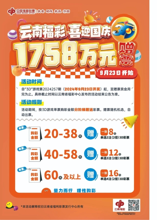 云南福彩“迎国庆 送3D ”赠票促销活动9月23日来袭