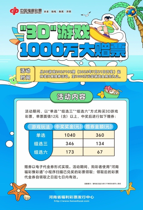 1000万元！河南福彩3D大赠票活动即将开启