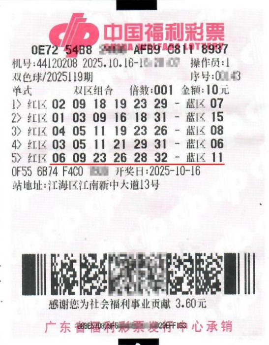 江门彩民喜中双色球一等奖