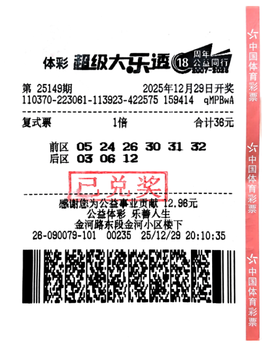 菏泽购彩者喜中超级大乐透二等奖