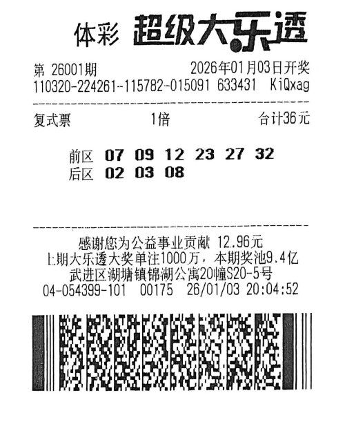 新年开门红 双双领走大乐透一等奖