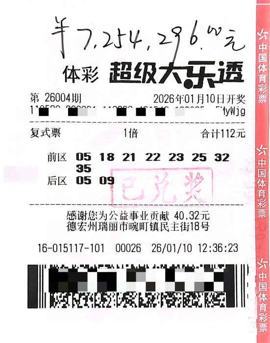 德宏：好友团“8+2”复式，112元中725万元