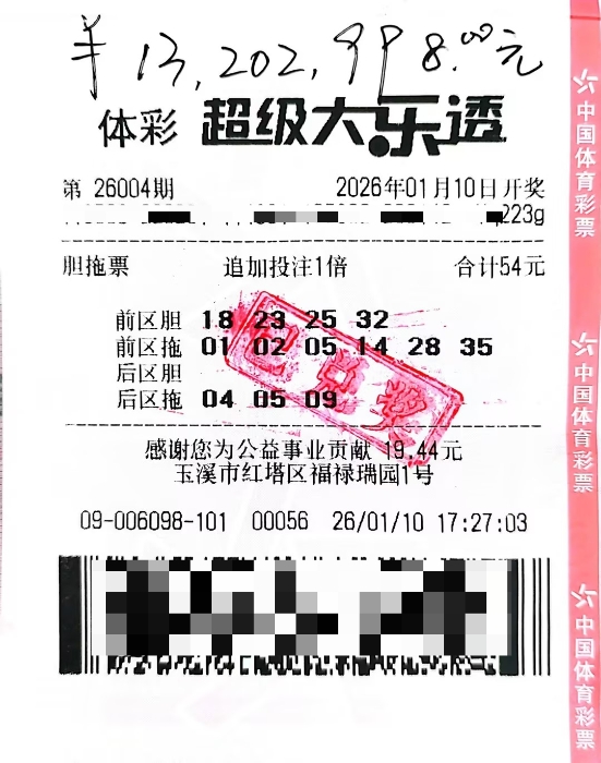 玉溪：胆拖高手追加投注，54元揽1320万元