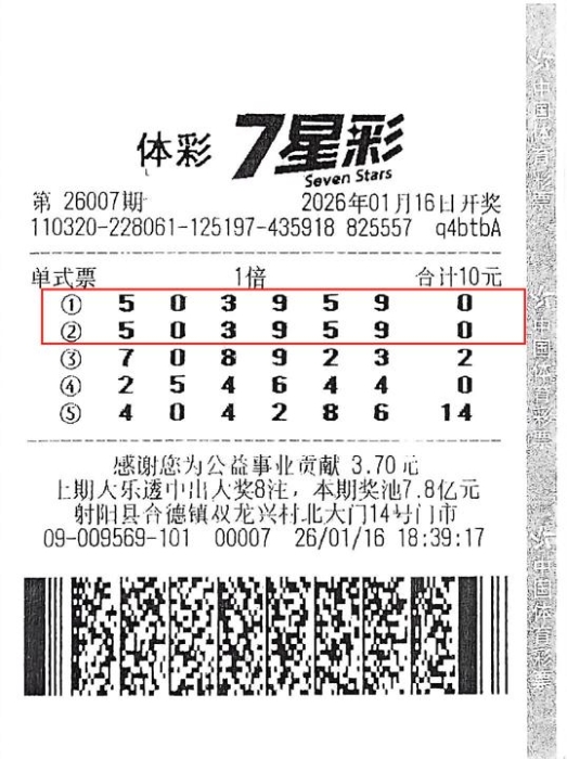 盐城彩友领走两注7星彩一等奖 盐城彩友领走两注7星彩一等奖