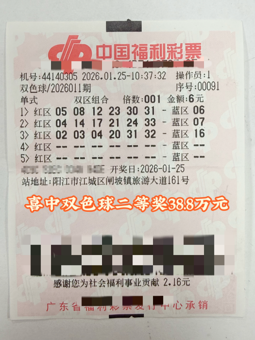 好运连连！阳江三位彩民喜中双色球二等奖