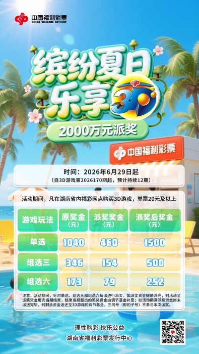 “缤纷夏日 乐享3D” 湖南福彩3D游戏2000万派奖活动即将开启