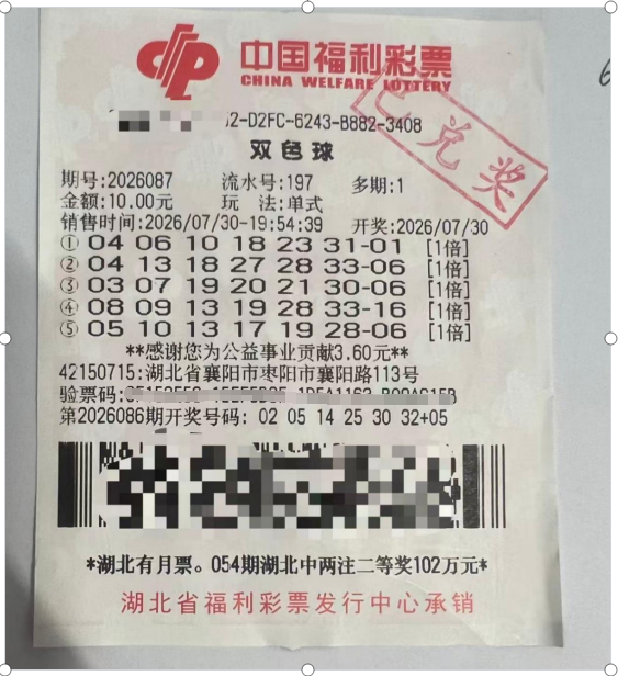 襄阳王先生：双色球月票中小奖，奖金换票中得二等奖！