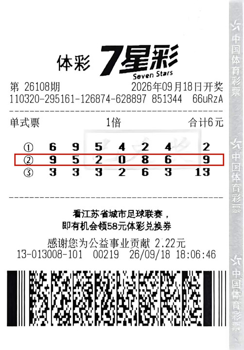 宿迁、盐城新老彩友先后领走7星彩一等奖
